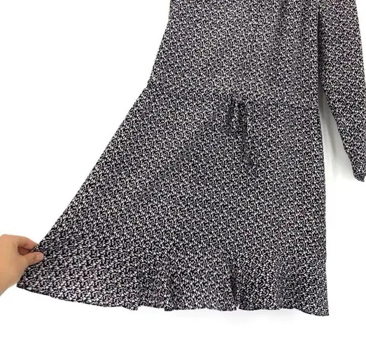 Rebecca Taylor Long Sleeve Silk Shirt Dress Static Print Navy Lilac 8