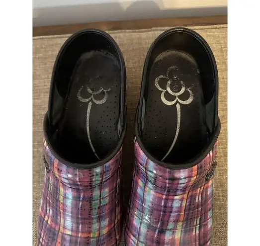 Sanita Womens Professional Clog Shoes Plaid Purple Size 38~US 7 Slip On Comfort