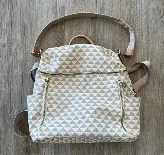 Womens Beige Printed Backpack Purse