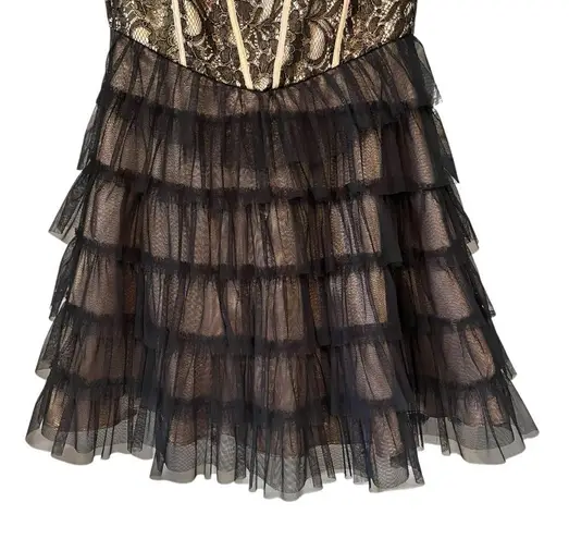 Masquerade Vintage 90s Strapless Black Gold Tiered Tulle Tutu Skirt Dress,Sz 5/6
