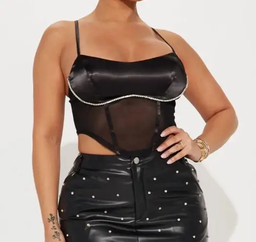Privy Black Rhinestone Faux Corset Top