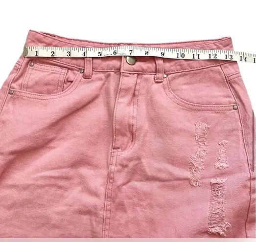 Pretty Little Thing NWTS 💗SIZE 4💗PINK DISTRESSED DENIM MINI SKIRT WITH POCKETS