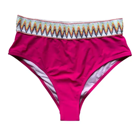 Aimage Women's High Waist Two Piece Bikini Set Aztec Swimsuit Pink L Large NEW