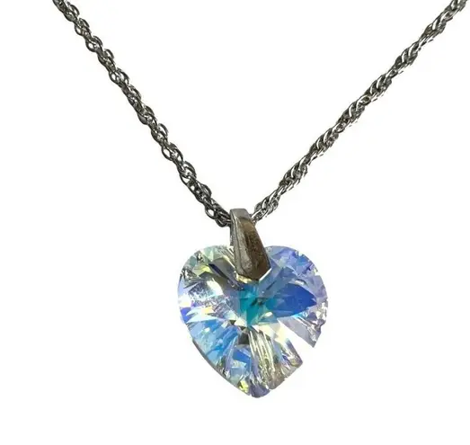 Swarovski Crystal AB Heart Pendant on Silver Chain Necklace