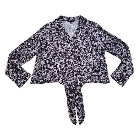 Velvet Heart Wrap Tie Floral Blouse Womens Medium Long Sleeve Button Up