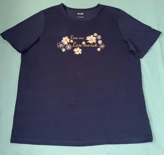 Blair daisy short sleeve crewneck blue white yellow soft tee T-shirt top size L