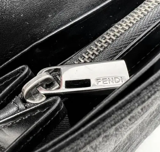 Fendi  Zucchino  Baguette Black Monogram Logo Bifold Continental Flap Wallet