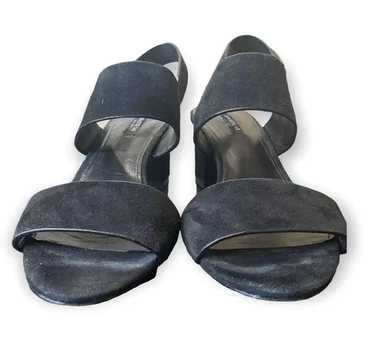 Lafayette 148 NY Black Suede Heeled Sandals Ankle Strap Classic Chic Size 9