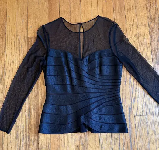 Victor Costa Blouse Womens 4 Black Sheer Mesh Long Sleeve Side Zip Evening Party