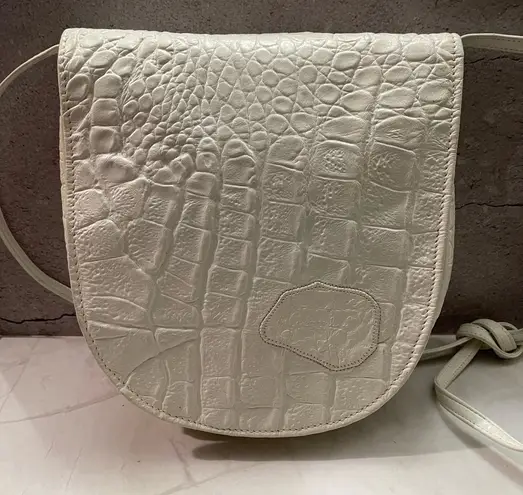 Vintage Carlos Falchi White Ivory Croc Embossed Leather Crossbody Bag