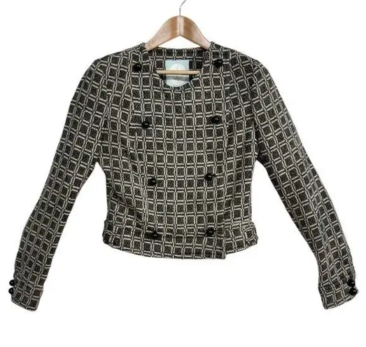 Tracy Reese Geometric Gray Wool Blend Double Breasted Cropped Jacket Size 4