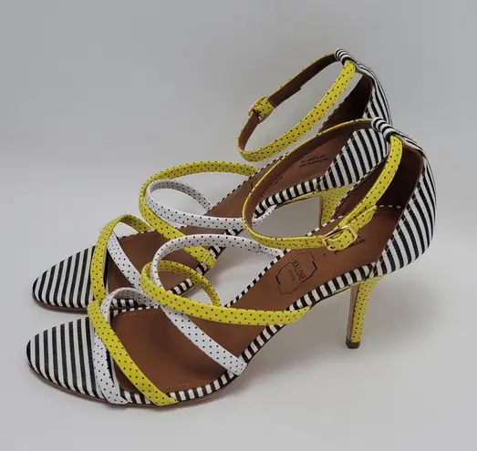 Malone Souliers By Strappy Yellow White Polka Dots Ankle Strap Heels Size EU 38