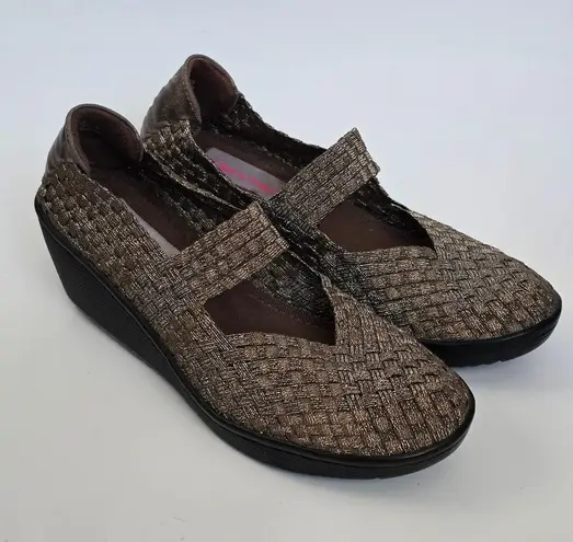 Bare Traps Ursala Bronze Metallic Woven Mary Jane Wedge Heels Shoes Size 7½