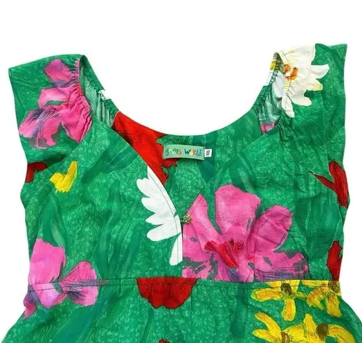 Jams World Jaisy Bold Floral Print Top Green Bright Tropical Vintage Size XL