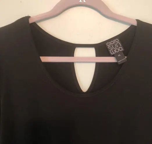 Clara Sun Woo Dress Black 3/4 Sleeve Swing Dress w/ Keyhole Back Sz XS EUC LBD