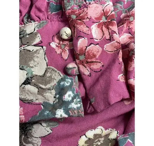 Kori America Boho Floral Tassel Hem Surplice Top Womens Sz Large Purple Floral