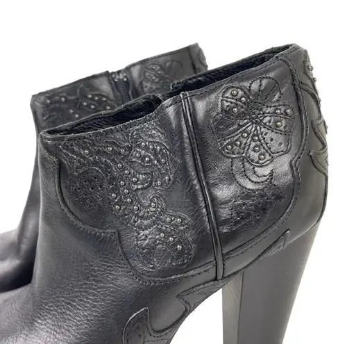 Diesel Womens Size 39 Western Guadalupy Black Leather Heeled Ankle Booties Boots