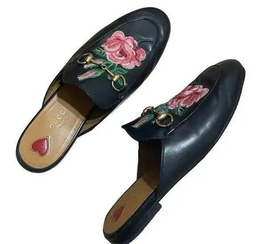 Gucci  Princetown Floral Embroidered Loafers Slip On Slippers Mules