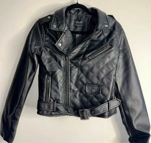 Stoosh NWT Black Quilted Women's Vegan Leather Moto Jacket - medium
