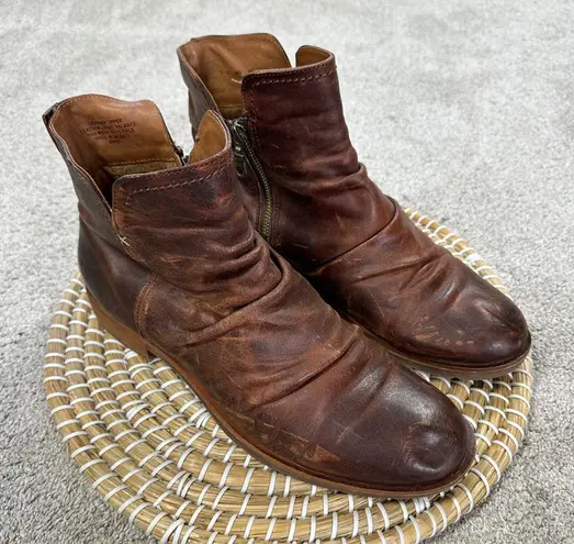 Sofft Women’s Beckie Ruched Zip Booties Boots Leather Distressed in Cognac 11 Brown