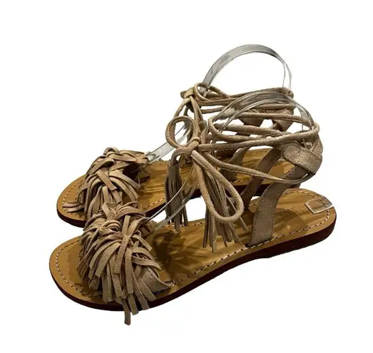 Mystique Boutique MYSTIQUE Moreno Boho Fringe Gladiator Suede LEATHER Sandals, Sz 8