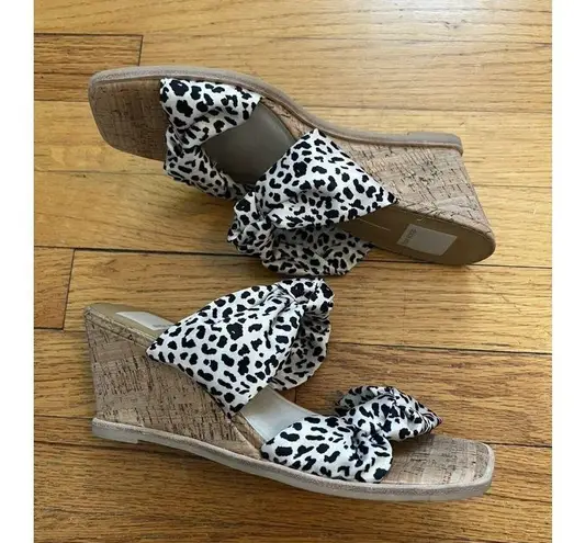 Dolce Vita Naji Cork Wedge Mule in Leopard Satin/Square Toe/Size 9 Brown