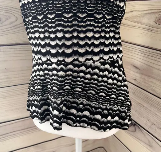 BCBGMAXAZRIA Black & White Knit Peplum Tank Top