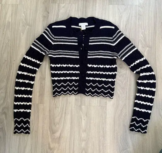 House of Harlow 1960 Navy & White Striped Knit Cropped Cardigan Sweater NWT