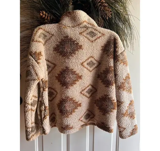 Thread and Supply  Wubby Sherpa style Quarter Zip Aztec Print Cropped Sweater