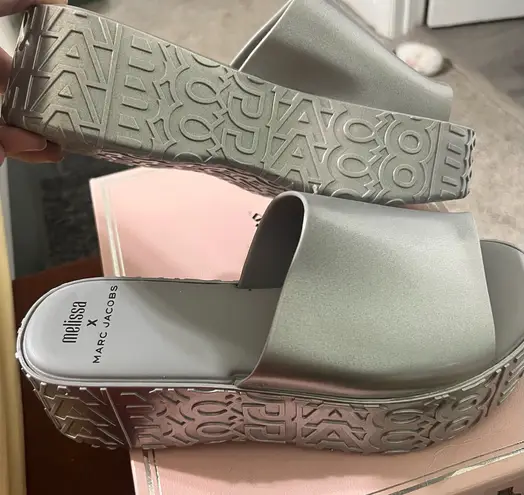 Marc Jacobs NWOT  X Melissa Metallic Silver Platform Slides - Image 1