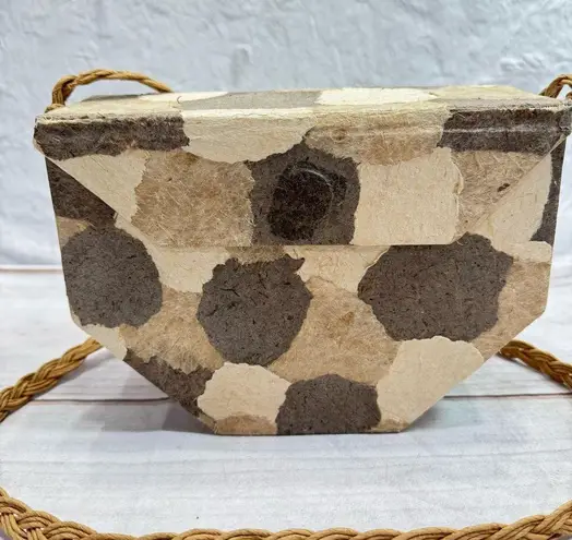 Timmy Woods Vintage Paper Mache Bag Purse Collectible Rare Raffia Shoulder Strap Gray