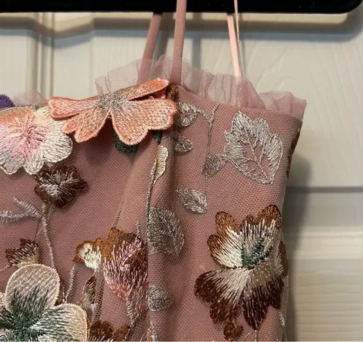 Endless Rose Velvet Embroidered Tiered Midi Dress Fairytale 3D Floral Blush Pink