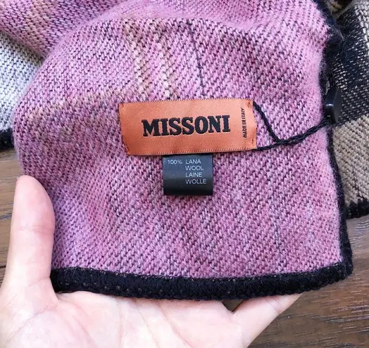 Missoni • Zigzag Wool Scarf Cape vest poncho Italian luxury designer pink tan