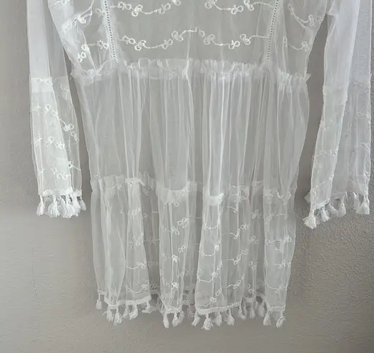 Coconut Bay White Mesh and Lace Boho Swim Beach Cover Up Dress Tunic Medium