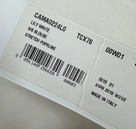 Lily White MARNI Italy Short Sleeve Blouse Stretch Popeline, Size US 2 EU 38 NWT