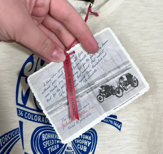 Johnson Motors Women's Cream Fitted Baby Tee NWT Bikercore Biker Large L Racing