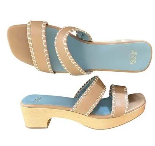 FRANCES VALENTINE Leather Sandals Clogs Wooden Soles Platform Slides Italy 9 EUC Blue