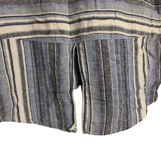 Maven West Blue White Grey Striped Collar V-Neck Roll Tab Split Hem Pullover M