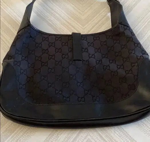 Gucci  GG Motif Hobo Black Canvas & Leather Bag