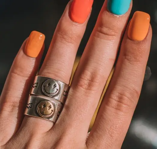 Lightning Bolt Smiley Face Silver & Gold Ring