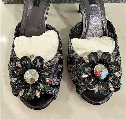 Dolce & Gabbana Lace and Crystal Slide Sandals