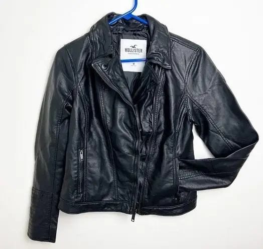 Hollister  Faux Leather Moto Jacket Size Medium Black Vegan leather NEW