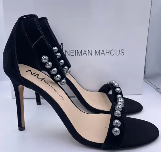 Neiman Marcus suede pearl ankle strap high heel sandals women Size 8