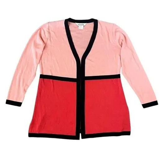 Misook Exclusively Open Front Color Block Cardigan Red/Peach Size Small - Image 1