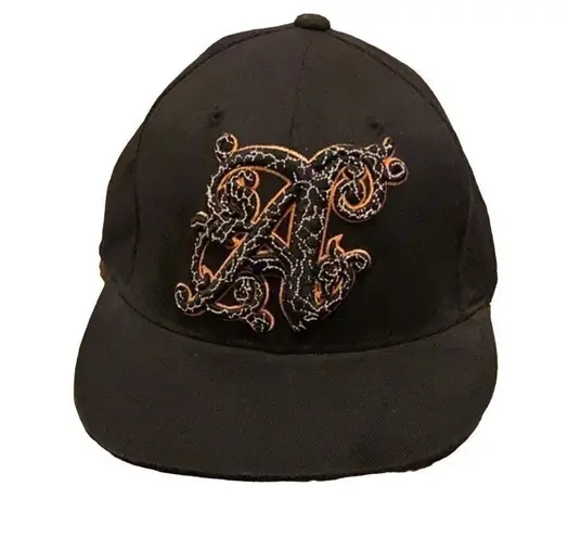 Men’s 210 fitted hat baseball cap flat bill crackle print A Wool Acrylic Spandex Black