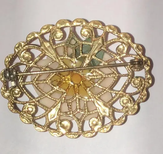 Vintage Gold Tone 3D Raised Pink Flower Boho Retro Brooch Shoulder Pin