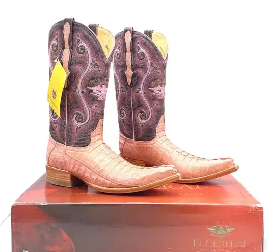 NWT El General Pink Caiman Pointed Toe Boots Women’s Size 8 Embroidered Western