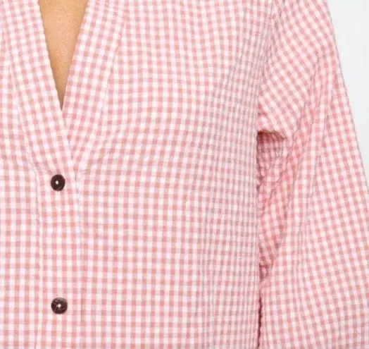 Women's Gingham Long Sleeve Button Down Casual Loose Flowy Swing Dress S,M,L,XL Pink