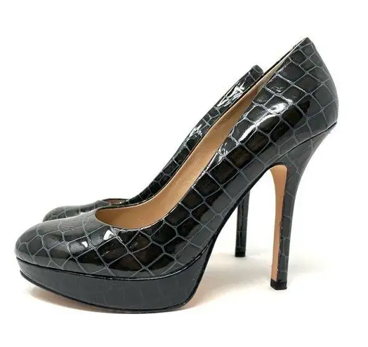 Joan & David dark green textured print platform heels, size 7.5