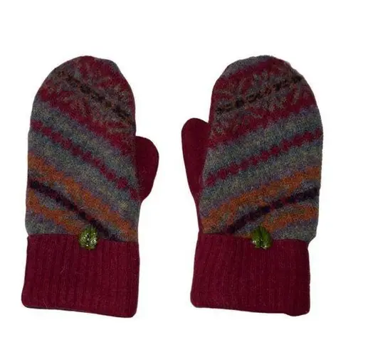 Striped Wool Mittens Red